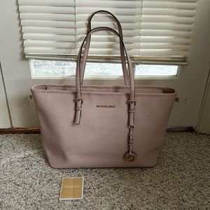 Michael Kors Pink Leather Top-Zip Tote Bag